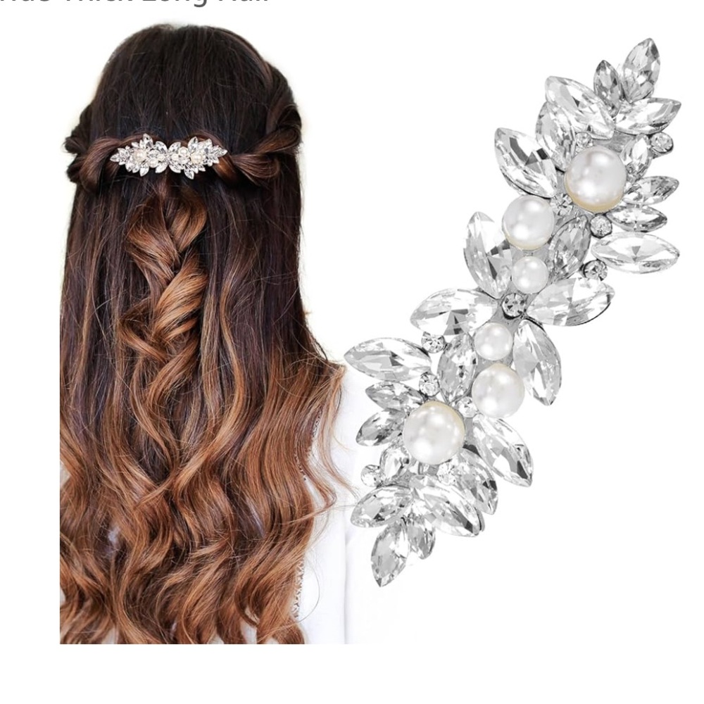 Decorated rhinestone and pearl hair clip, elegant design, hair accessories